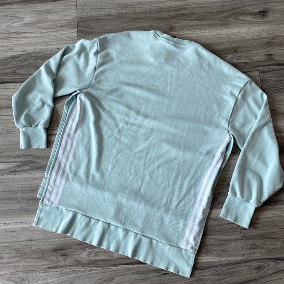 Adidas Oversized 3-Stripes Split Hem Crew Sweatshirt Mint Size S - Picture 5 of 9